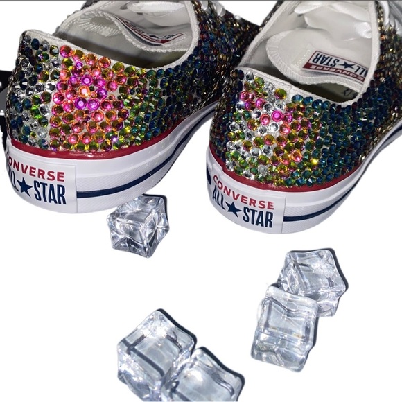 Ombré Rainbow Luxe Crystal Low Top Converse Sizes 5-14 New In Box - Picture 4 of 13